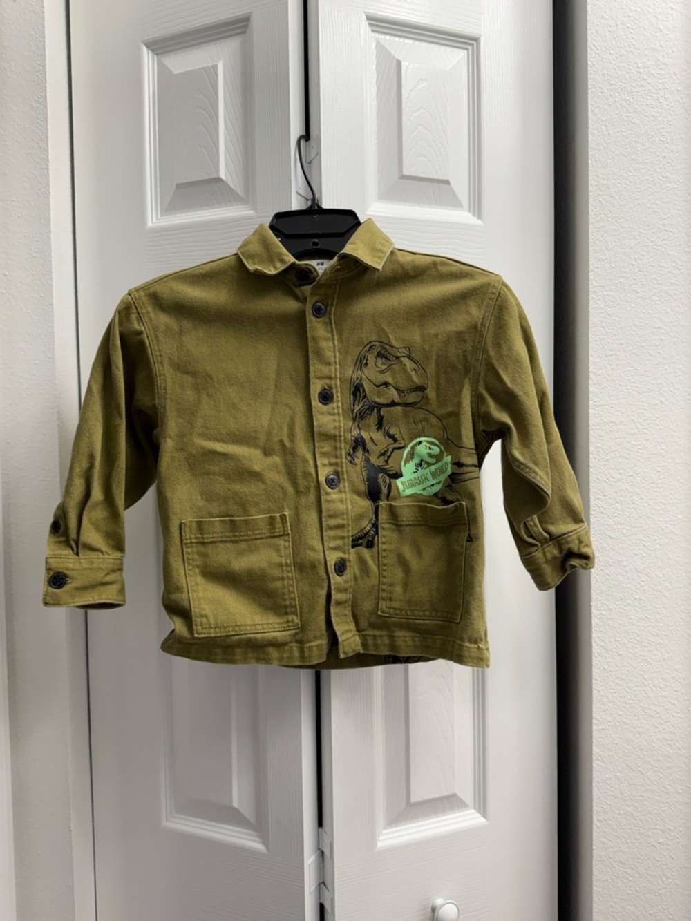 H&M Olive Green Kids Dino Button-Up Jacket